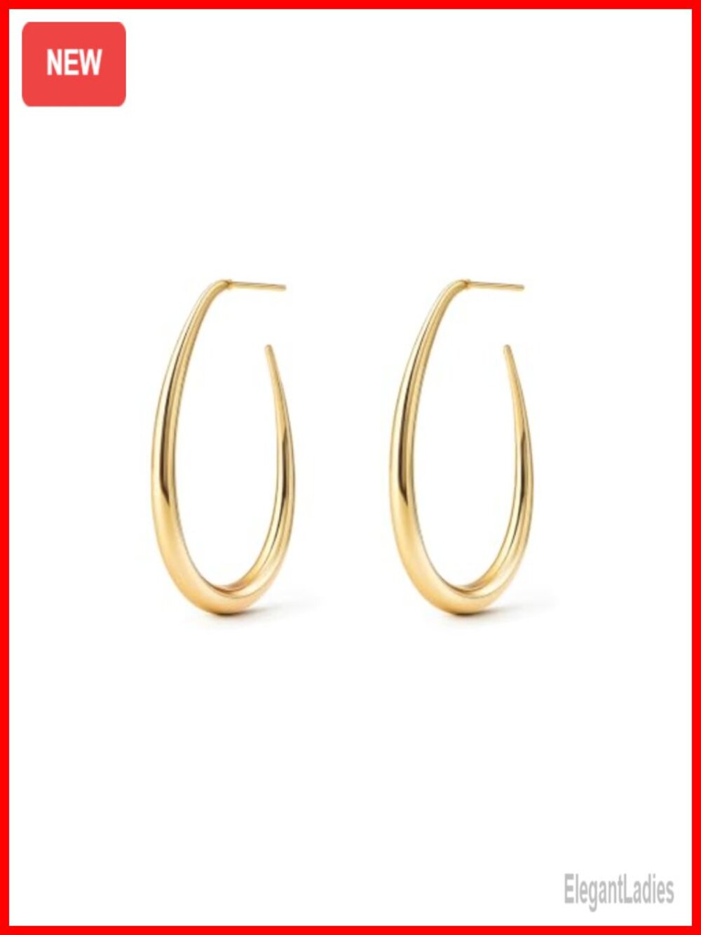 14K Gold Plated Teardrop Hoop Earrings Large Oval Pull Through Statement Jewelry